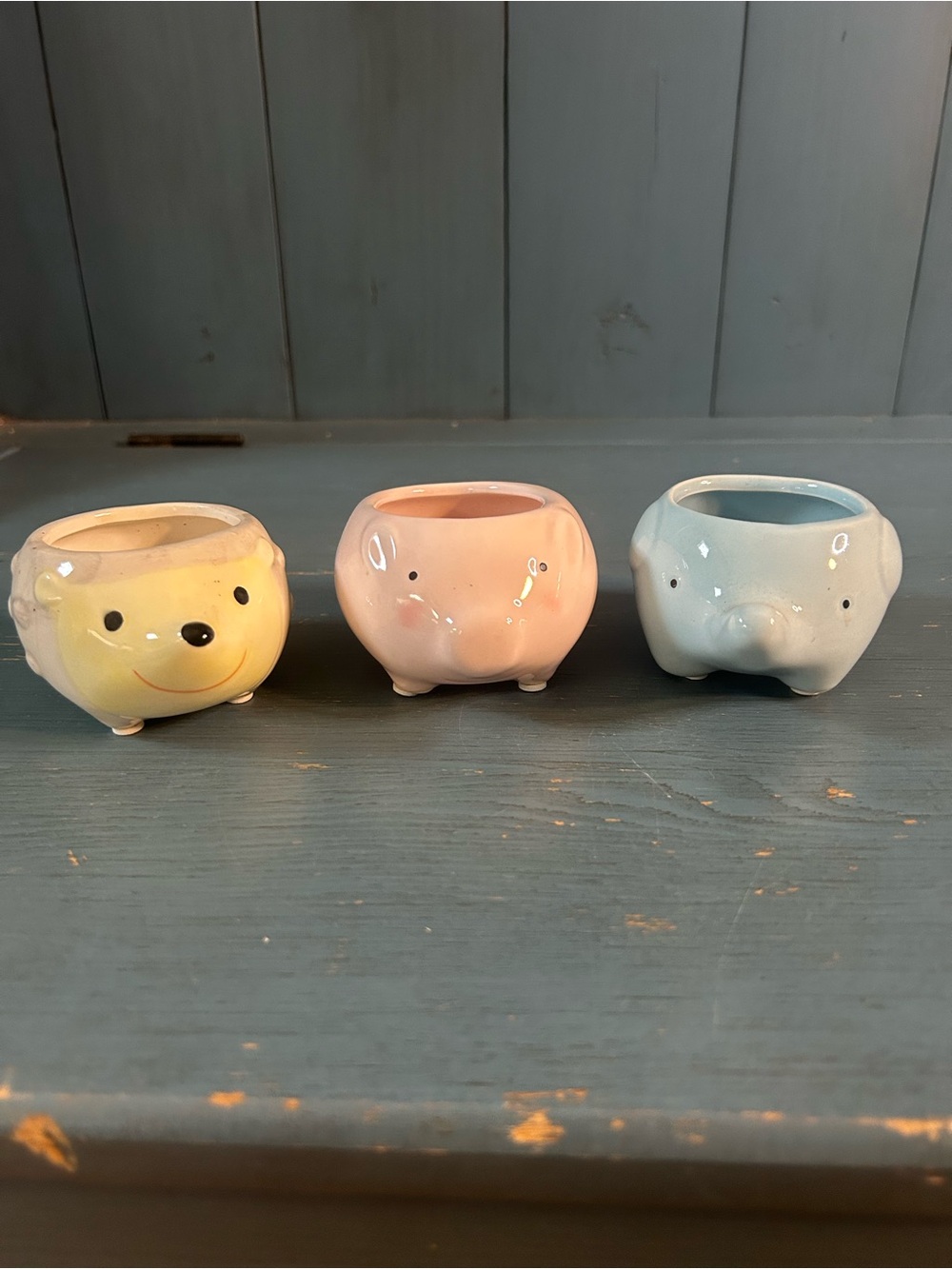 Pastel Animal Ceramic Mini Planter Set - Pink Pig, Yellow Hedgehog, & Blue Elep